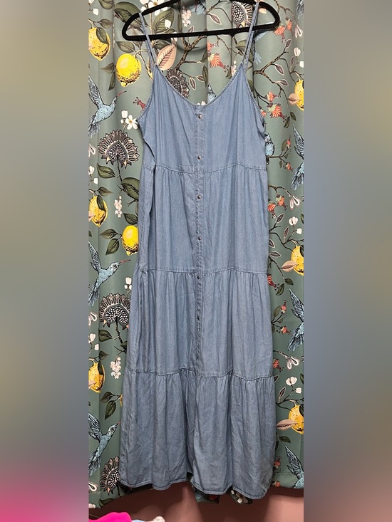 Cotton Rye Dresses & Skirts - Light Blue Chambray Tiered Maxi Dress with Button Front